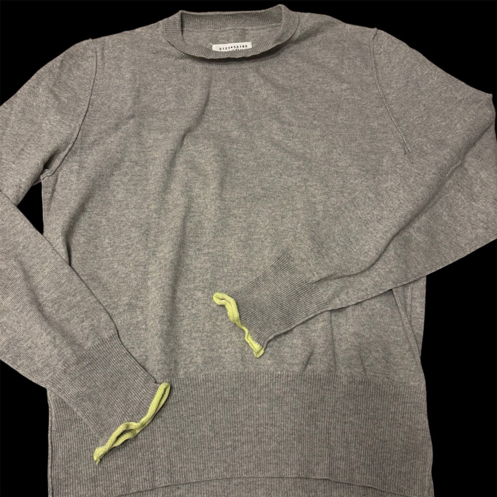 Maison Margiela Grey Knit Crewneck Sweater Distressed Cuff Detail Men's